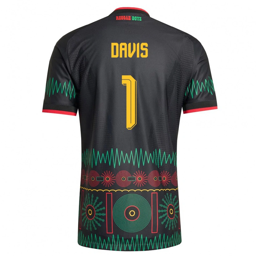 Danxen Män Jamaica Shaquan Davis #1 Svart Röd Gul Bortatröja Matchtröjor 26-28 Tröjor T-Tröja