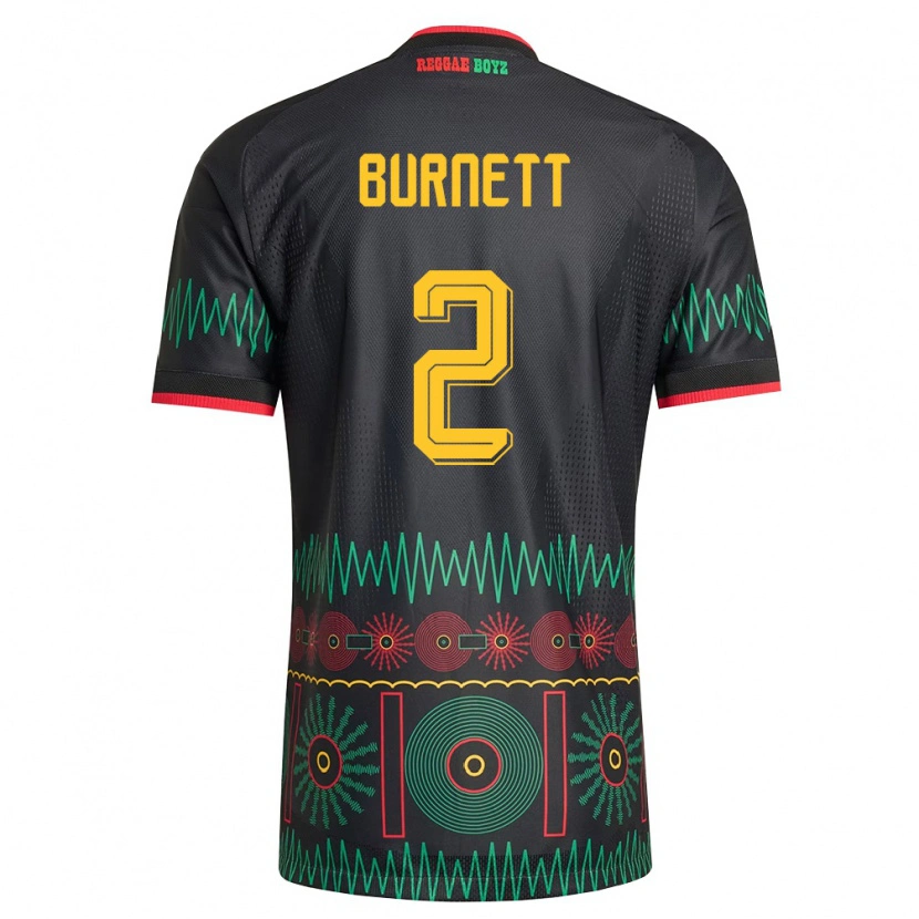 Danxen Män Jamaica Theanna Burnett #2 Svart Röd Gul Bortatröja Matchtröjor 26-28 Tröjor T-Tröja