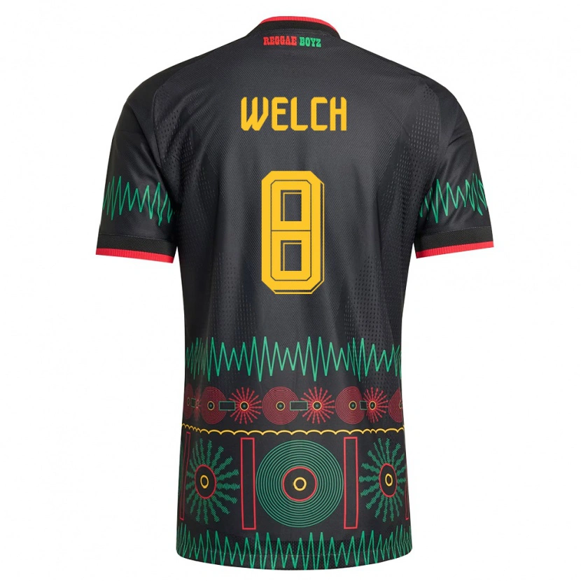 Danxen Män Jamaica Makai Welch #8 Svart Röd Gul Bortatröja Matchtröjor 26-28 Tröjor T-Tröja