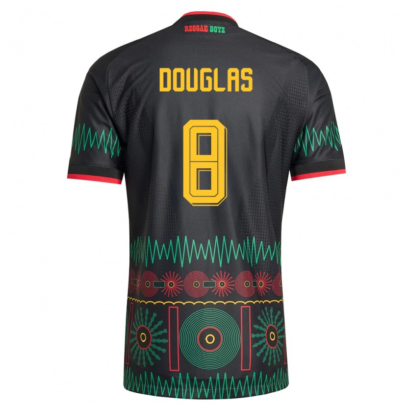 Danxen Män Jamaica Jaheem Douglas #8 Svart Röd Gul Bortatröja Matchtröjor 26-28 Tröjor T-Tröja