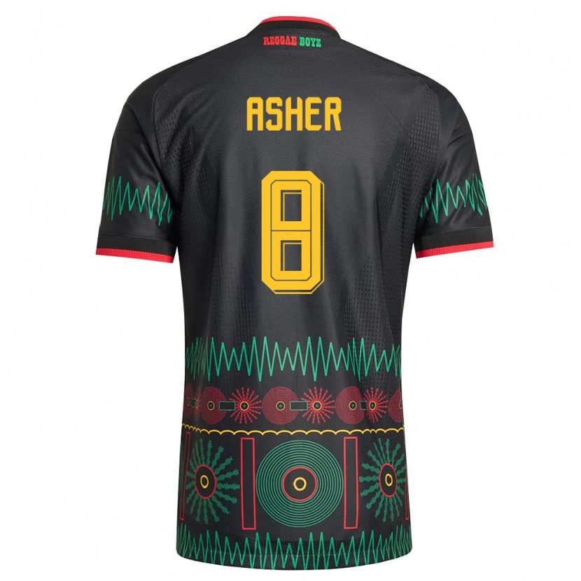 Danxen Män Jamaica Chinyelu Asher #8 Svart Röd Gul Bortatröja Matchtröjor 26-28 Tröjor T-Tröja