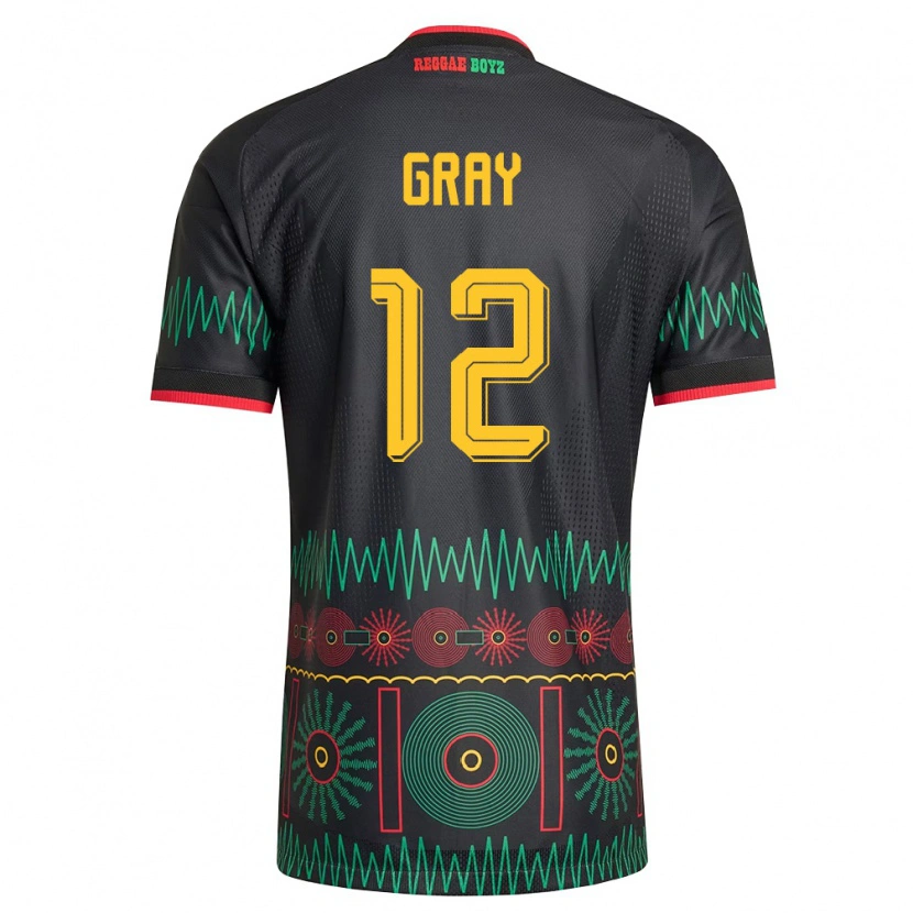 Danxen Män Jamaica Demarai Gray #12 Svart Röd Gul Bortatröja Matchtröjor 26-28 Tröjor T-Tröja