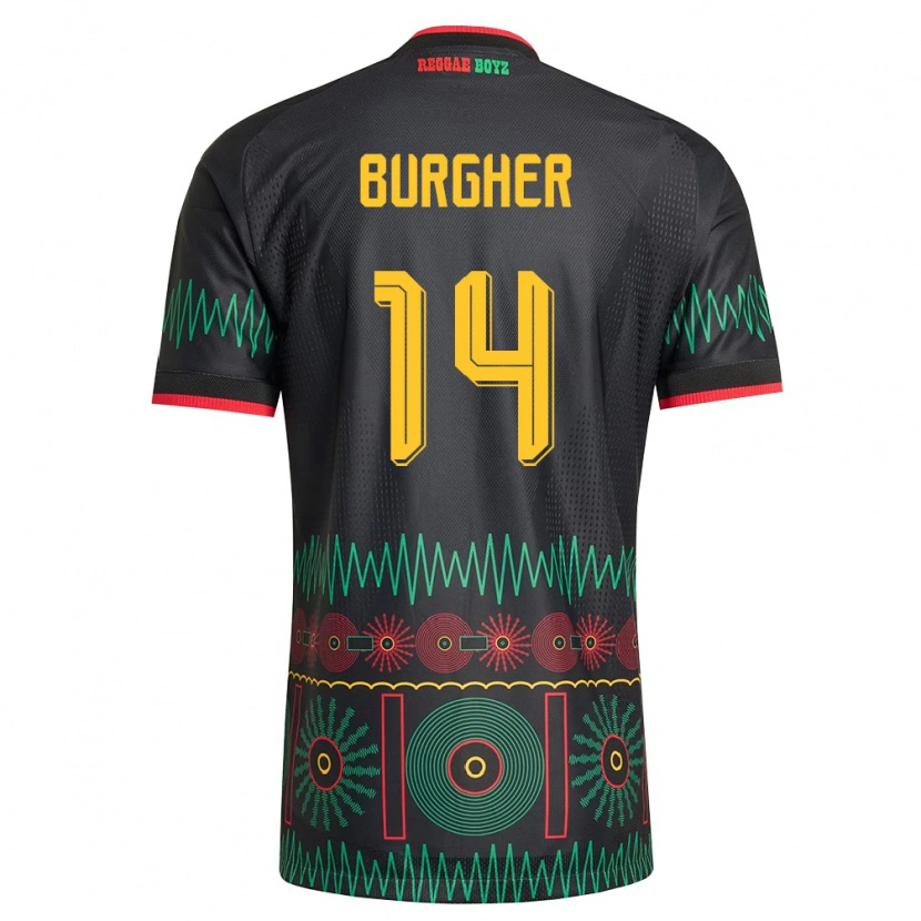 Danxen Män Jamaica Duwayne Burgher #14 Svart Röd Gul Bortatröja Matchtröjor 26-28 Tröjor T-Tröja