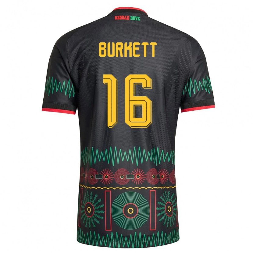 Danxen Män Jamaica Brian Burkett #16 Svart Röd Gul Bortatröja Matchtröjor 26-28 Tröjor T-Tröja