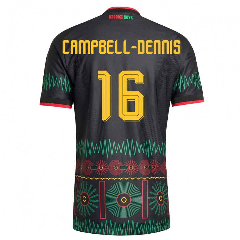 Danxen Män Jamaica Raequan Campbell-Dennis #16 Svart Röd Gul Bortatröja Matchtröjor 26-28 Tröjor T-Tröja