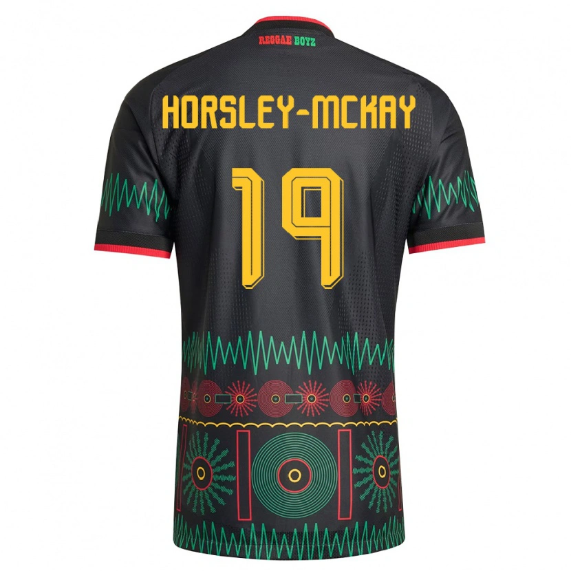 Danxen Män Jamaica Kyron Horsley-Mckay #19 Svart Röd Gul Bortatröja Matchtröjor 26-28 Tröjor T-Tröja