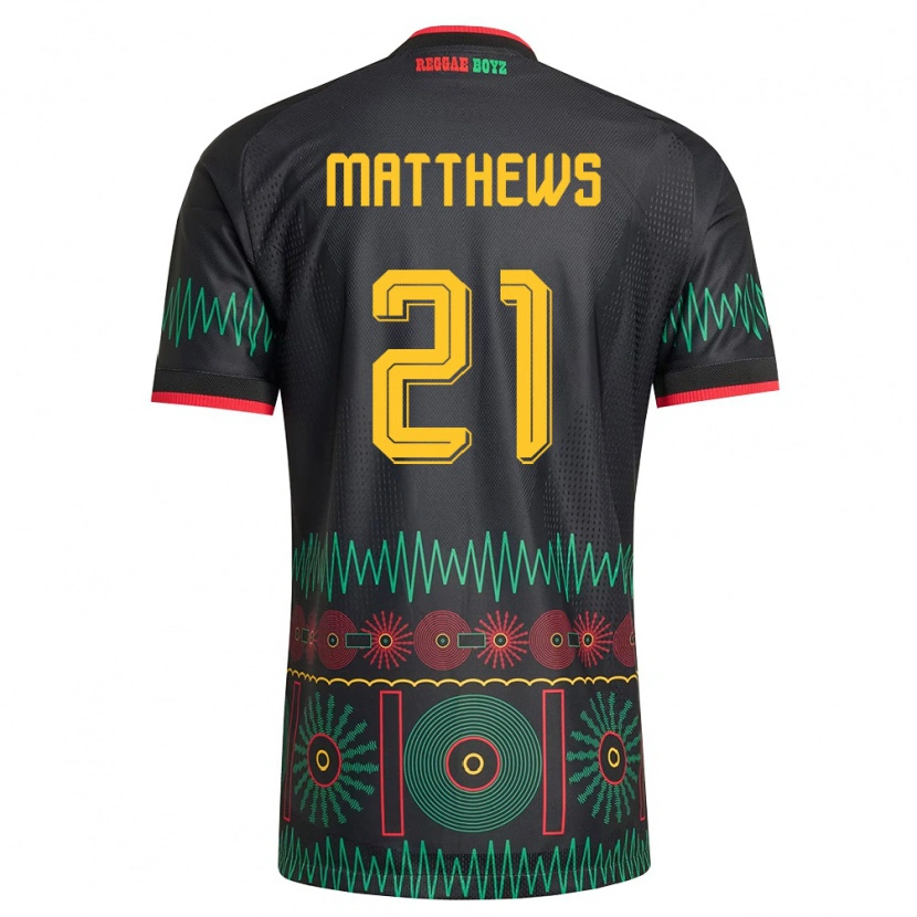 Danxen Män Jamaica Cheyna Matthews #21 Svart Röd Gul Bortatröja Matchtröjor 26-28 Tröjor T-Tröja