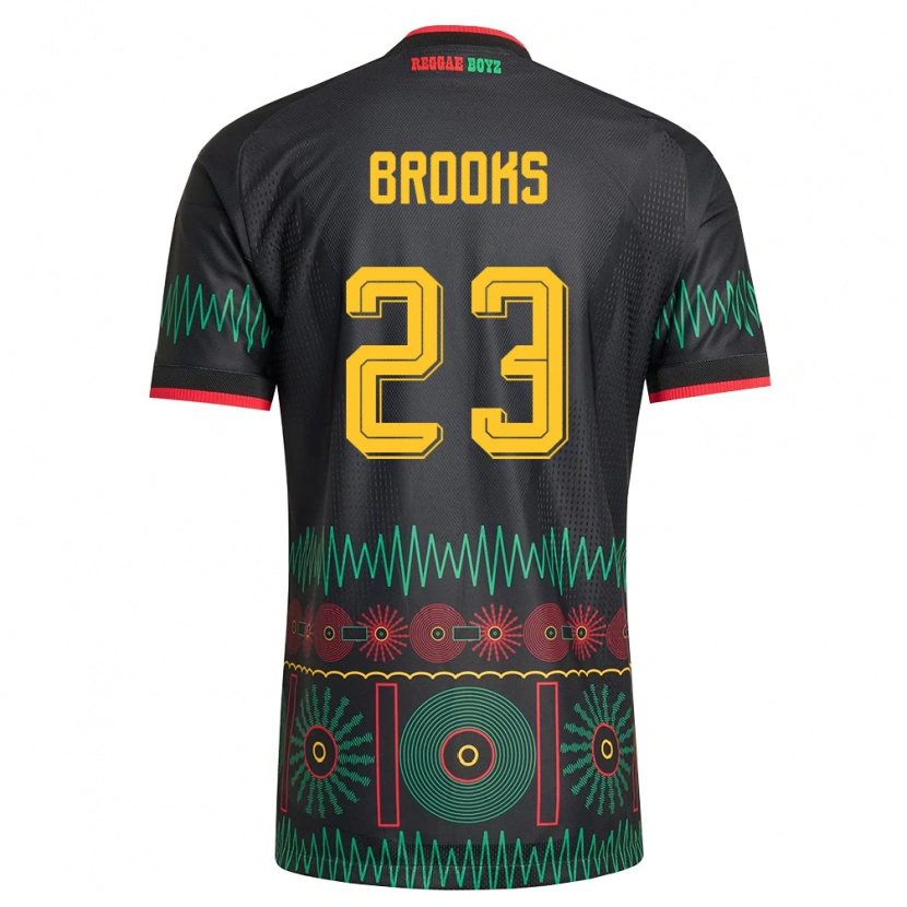Danxen Män Jamaica Liya Brooks #23 Svart Röd Gul Bortatröja Matchtröjor 26-28 Tröjor T-Tröja