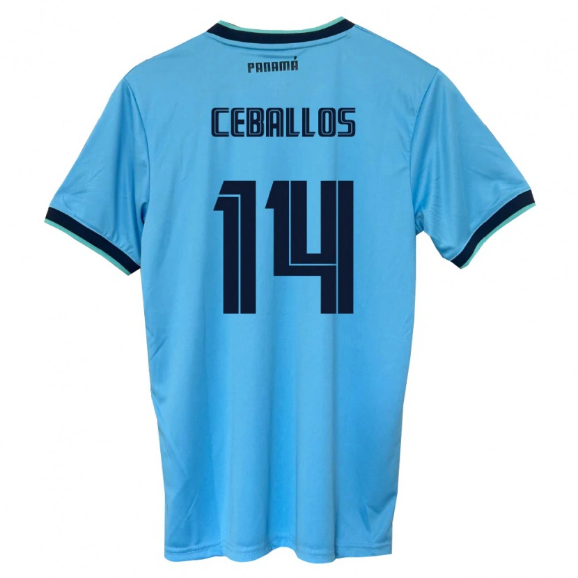 Danxen Män Panama Lucio Ceballos #14 Himmelblå Svart Bortatröja Matchtröjor 26-28 Tröjor T-Tröja