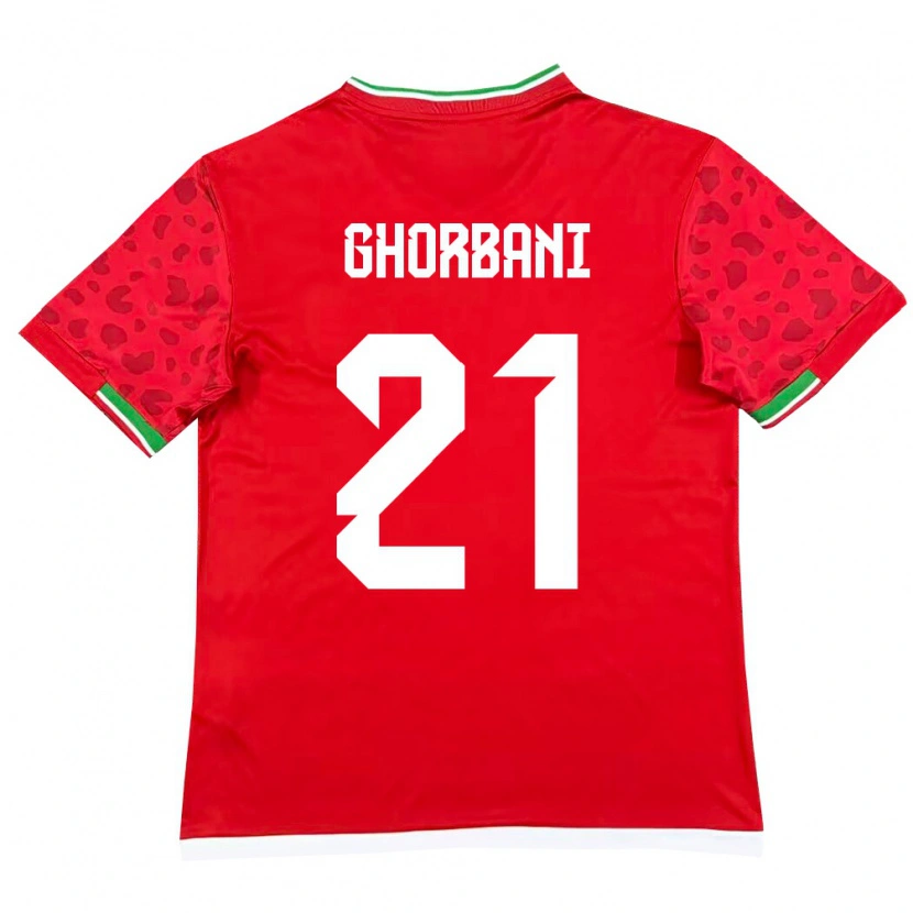 Danxen Män Iran Mohammad Ghorbani #21 Röd Vit Bortatröja Matchtröjor 26-28 Tröjor T-Tröja