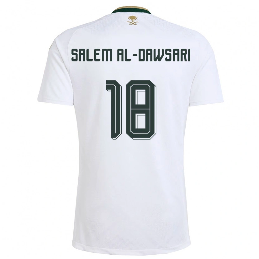 Danxen Män Saudi-Arabien Nawaf Salem Al-Dawsari #18 Vit Grön Guld Bortatröja Matchtröjor 26-28 Tröjor T-Tröja