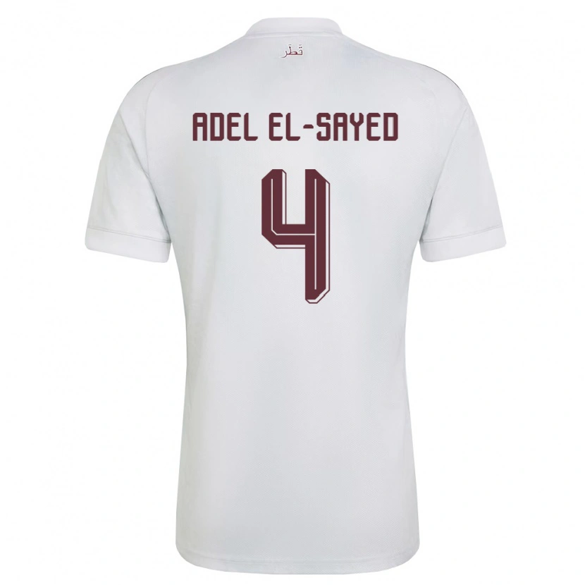 Danxen Män Qatar Ahmed Adel El-Sayed #4 Vit Burgund Bortatröja Matchtröjor 26-28 Tröjor T-Tröja