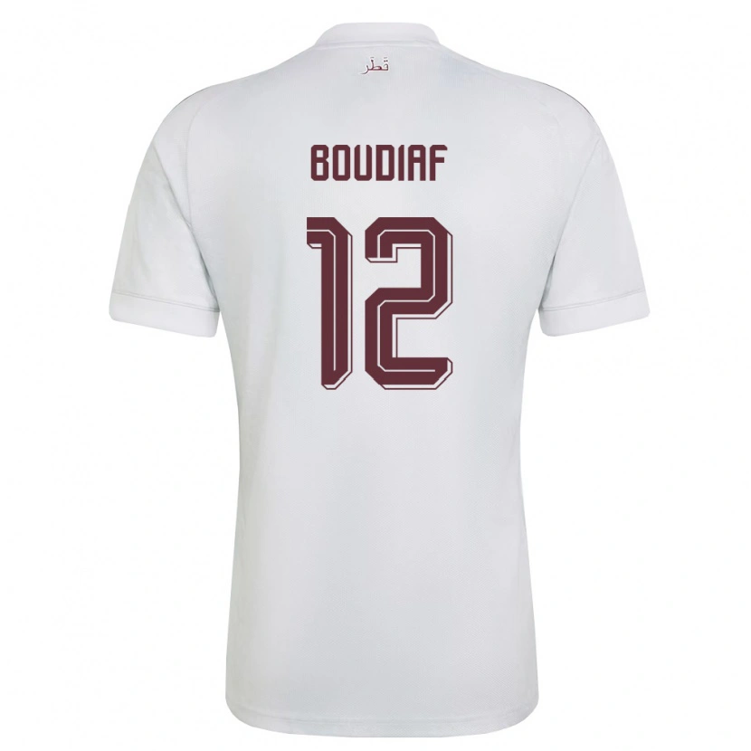 Danxen Män Qatar Karim Boudiaf #12 Vit Burgund Bortatröja Matchtröjor 26-28 Tröjor T-Tröja