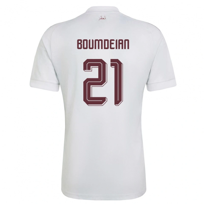Danxen Män Qatar Ali Boumdeian #21 Vit Burgund Bortatröja Matchtröjor 26-28 Tröjor T-Tröja