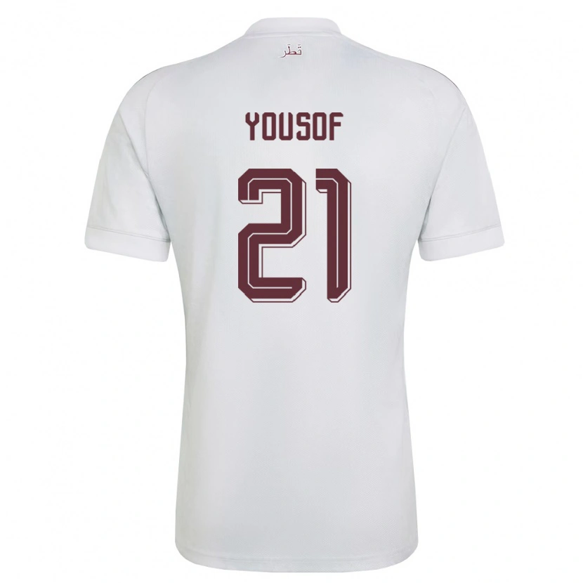 Danxen Män Qatar Yousof Hassan #21 Vit Burgund Bortatröja Matchtröjor 26-28 Tröjor T-Tröja