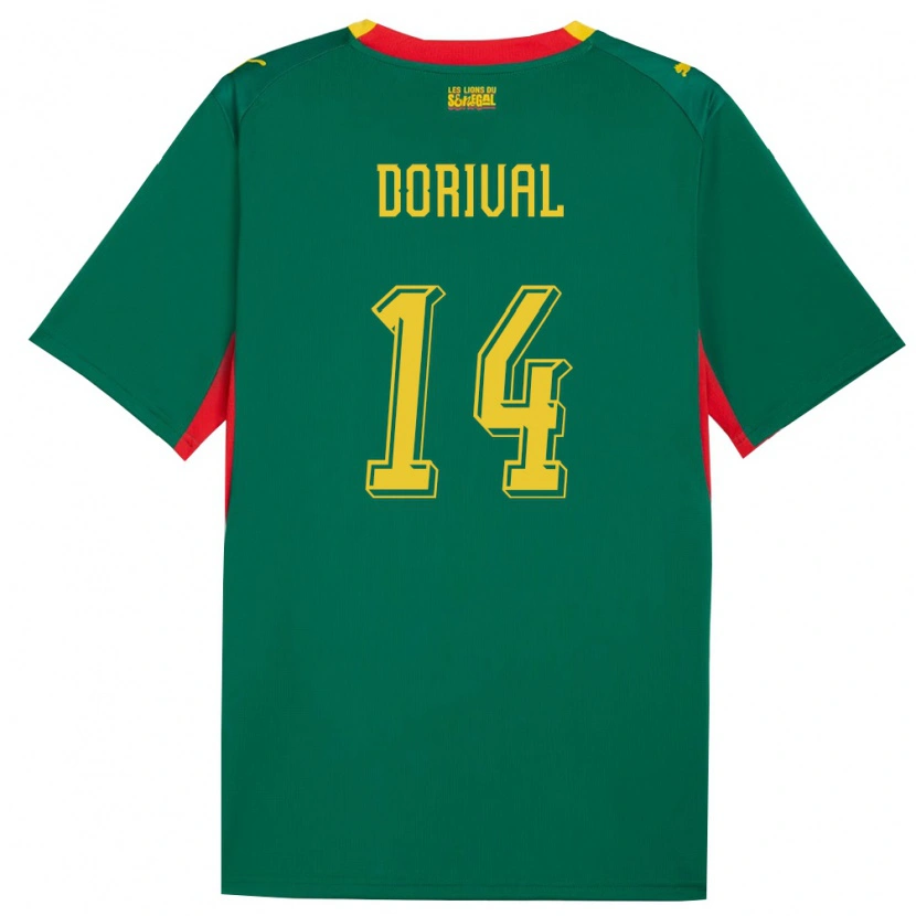 Danxen Män Senegal Pierre Dorival #14 Grön Gul Röd Bortatröja Matchtröjor 26-28 Tröjor T-Tröja