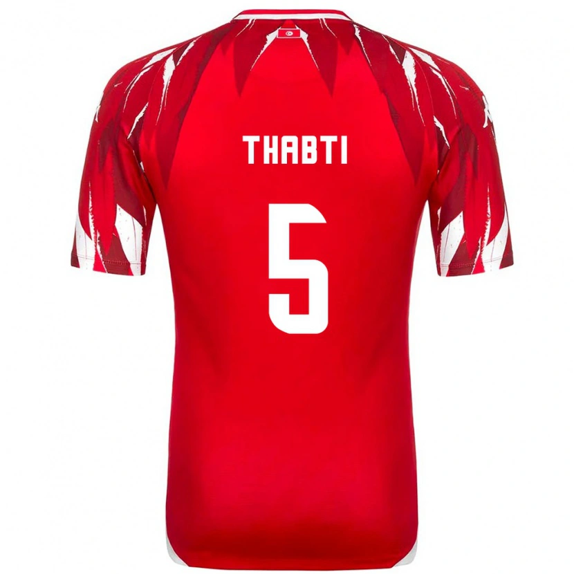 Danxen Män Tunisien Moncef Thabti #5 Röd Vit Bortatröja Matchtröjor 26-28 Tröjor T-Tröja