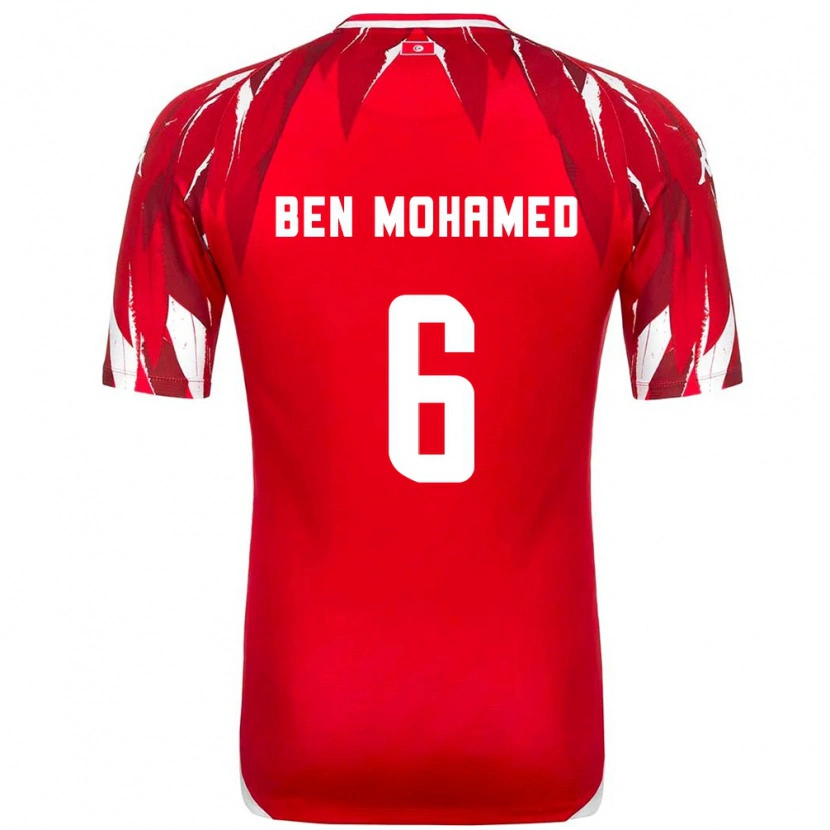 Danxen Män Tunisien Amir Ben Mohamed #6 Röd Vit Bortatröja Matchtröjor 26-28 Tröjor T-Tröja