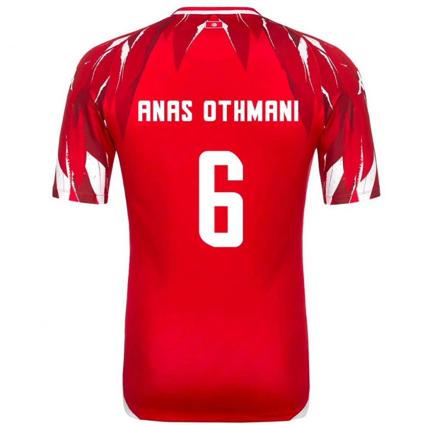 Danxen Män Tunisien Mohamed Anas Othmani #6 Röd Vit Bortatröja Matchtröjor 26-28 Tröjor T-Tröja