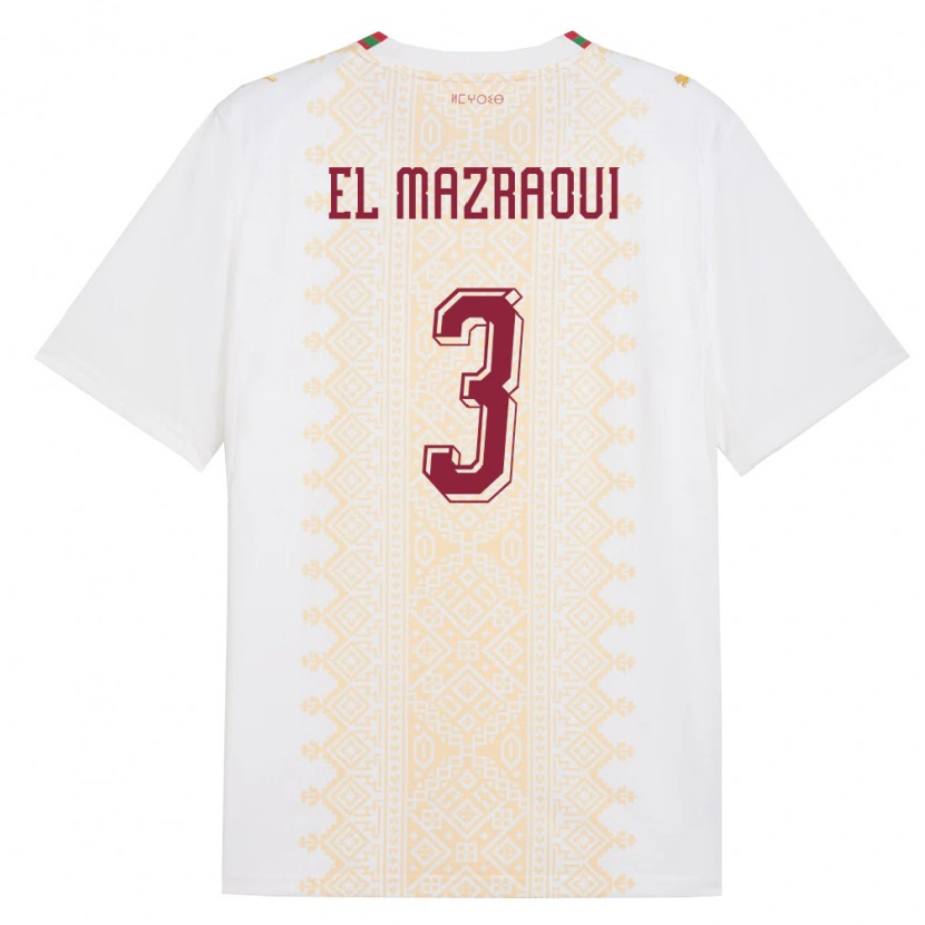 Danxen Män Marocko Noussair El Mazraoui #3 Vit Guld Röd Bortatröja Matchtröjor 26-28 Tröjor T-Tröja