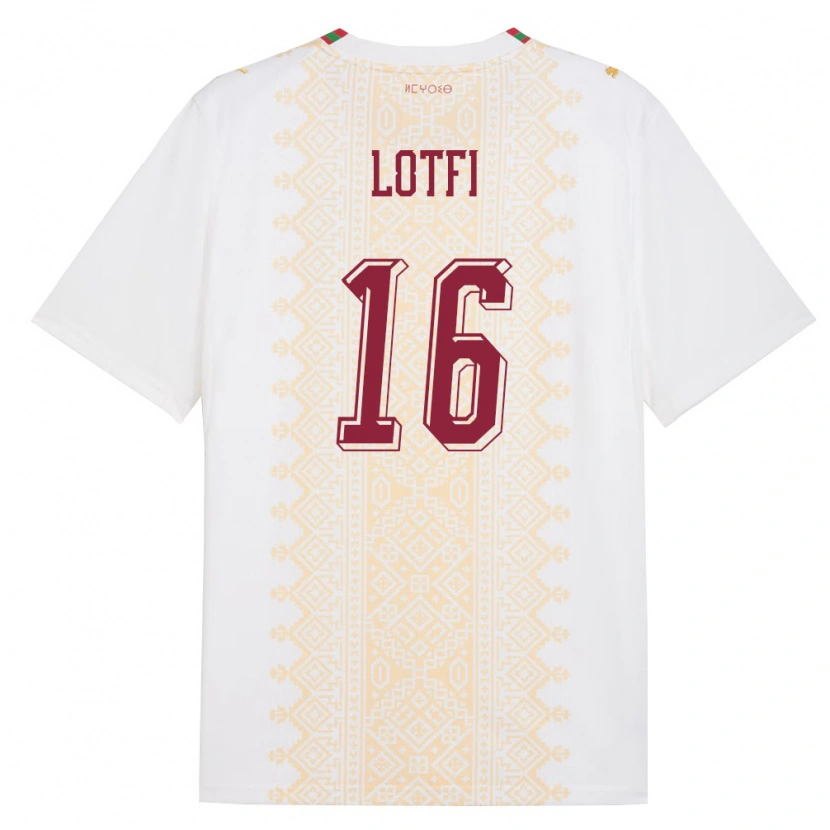 Danxen Män Marocko Saad Lotfi #16 Vit Guld Röd Bortatröja Matchtröjor 26-28 Tröjor T-Tröja