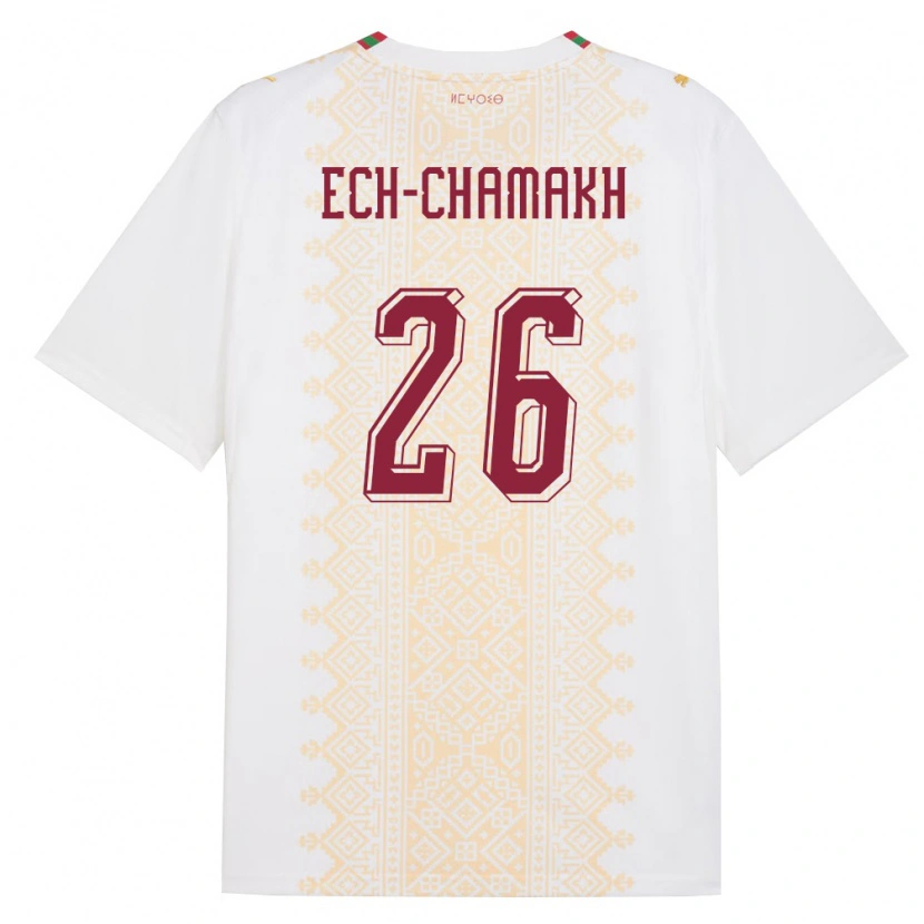Danxen Män Marocko Jamal Ech-Chamakh #26 Vit Guld Röd Bortatröja Matchtröjor 26-28 Tröjor T-Tröja