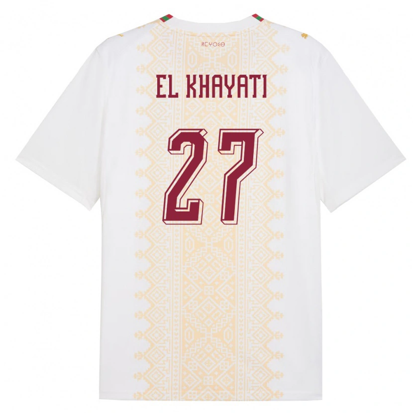 Danxen Män Marocko Ayoub El Khayati #27 Vit Guld Röd Bortatröja Matchtröjor 26-28 Tröjor T-Tröja