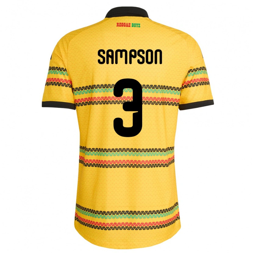 Danxen Kvinnor Jamaica Vyan Sampson #3 Gul Svart Grön Hemmatröja Matchtröjor 26-28 Tröjor T-Tröja