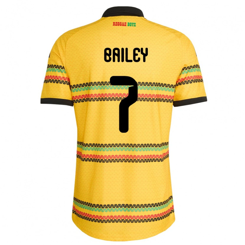 Danxen Kvinnor Jamaica Leon Bailey #7 Gul Svart Grön Hemmatröja Matchtröjor 26-28 Tröjor T-Tröja