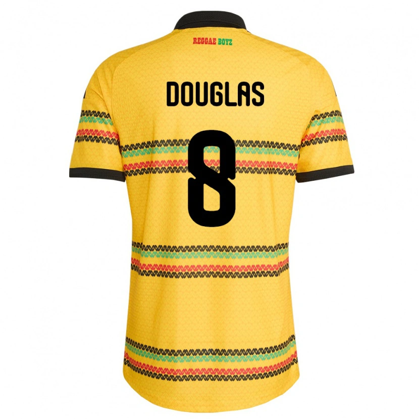 Danxen Kvinnor Jamaica Jaheem Douglas #8 Gul Svart Grön Hemmatröja Matchtröjor 26-28 Tröjor T-Tröja