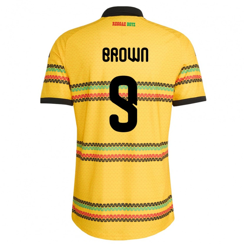 Danxen Kvinnor Jamaica Kelvin Brown #9 Gul Svart Grön Hemmatröja Matchtröjor 26-28 Tröjor T-Tröja