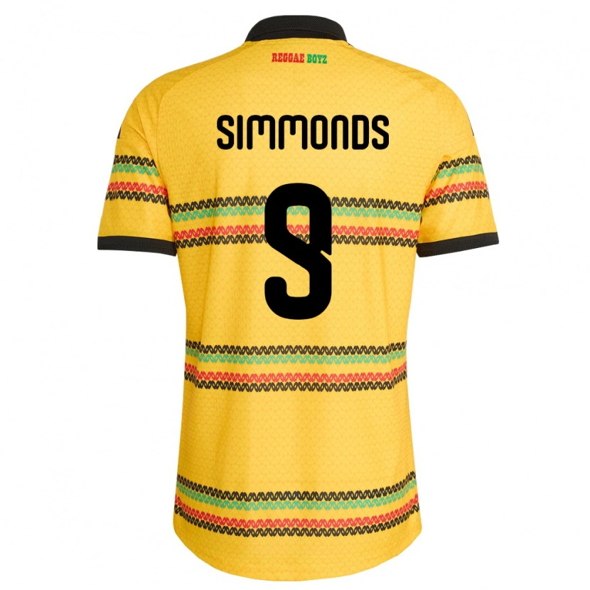 Danxen Kvinnor Jamaica Kameron Simmonds #9 Gul Svart Grön Hemmatröja Matchtröjor 26-28 Tröjor T-Tröja