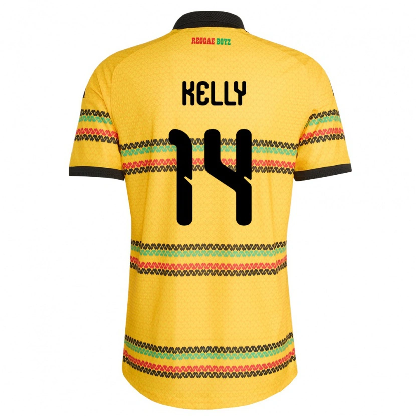 Danxen Kvinnor Jamaica Raheem Kelly #14 Gul Svart Grön Hemmatröja Matchtröjor 26-28 Tröjor T-Tröja