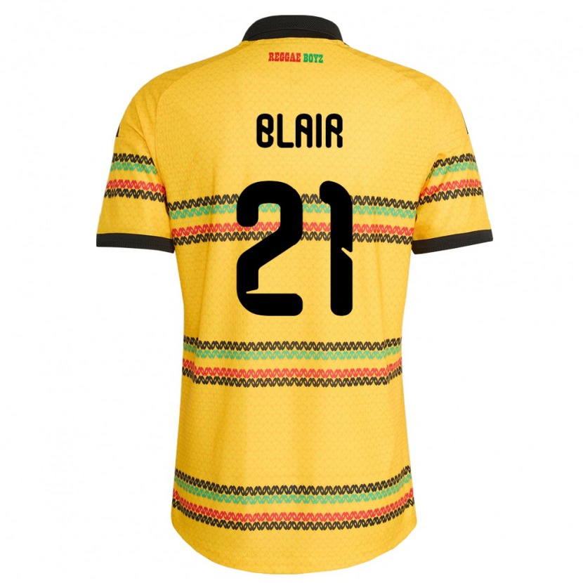 Danxen Kvinnor Jamaica Dhamar Blair #21 Gul Svart Grön Hemmatröja Matchtröjor 26-28 Tröjor T-Tröja