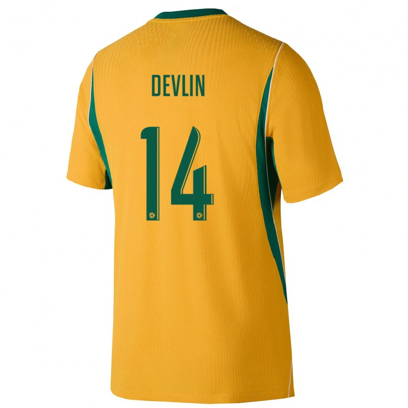 Danxen Kvinnor Australien Cammy Devlin #14 Gul Grön Hemmatröja Matchtröjor 26-28 Tröjor T-Tröja
