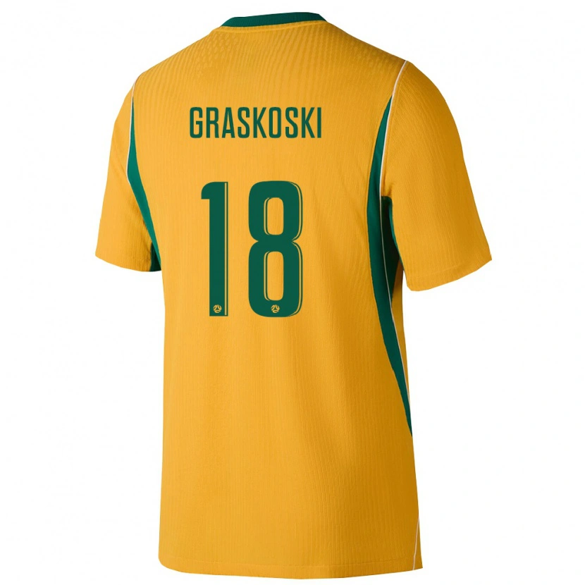 Danxen Kvinnor Australien Daniel Graskoski #18 Gul Grön Hemmatröja Matchtröjor 26-28 Tröjor T-Tröja