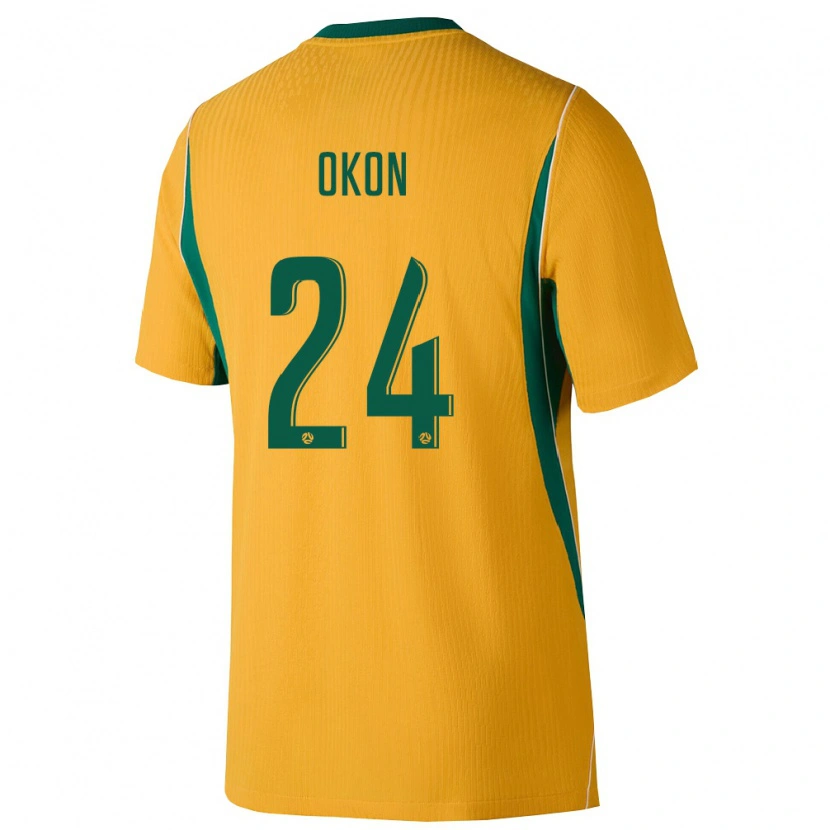 Danxen Kvinnor Australien Paul Okon-Engstler #24 Gul Grön Hemmatröja Matchtröjor 26-28 Tröjor T-Tröja