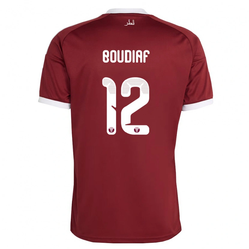 Danxen Kvinnor Qatar Karim Boudiaf #12 Röd Burgund Vit Hemmatröja Matchtröjor 26-28 Tröjor T-Tröja