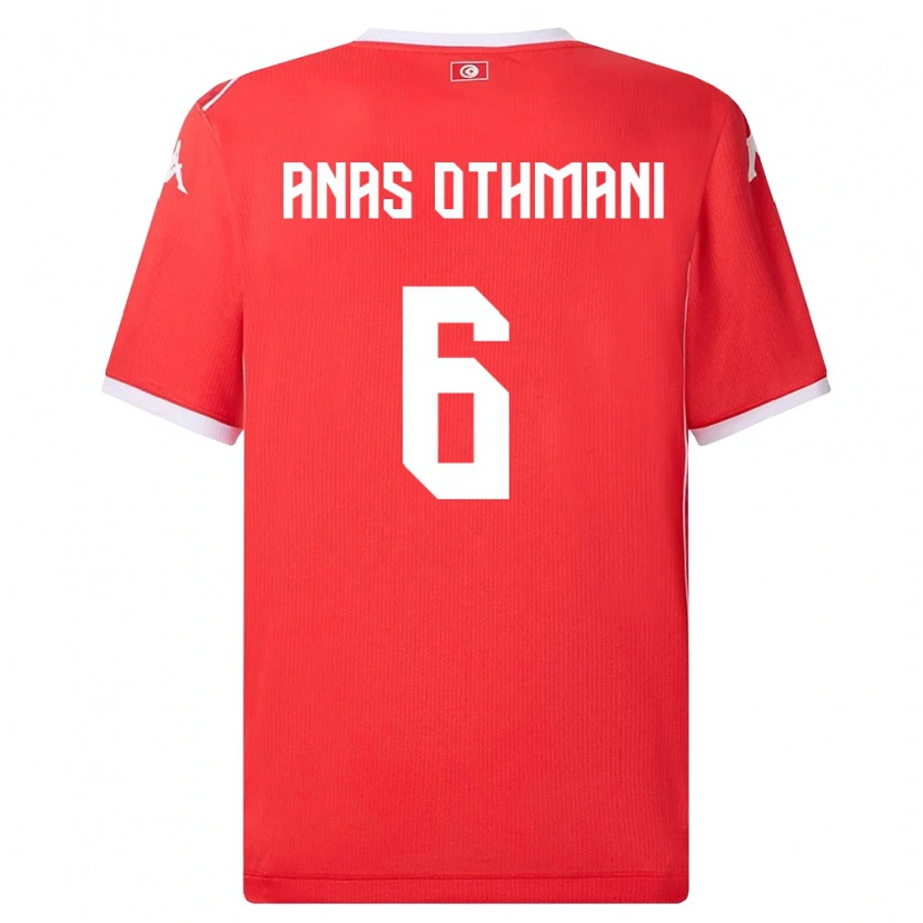 Danxen Kvinnor Tunisien Mohamed Anas Othmani #6 Röd Vit Hemmatröja Matchtröjor 26-28 Tröjor T-Tröja