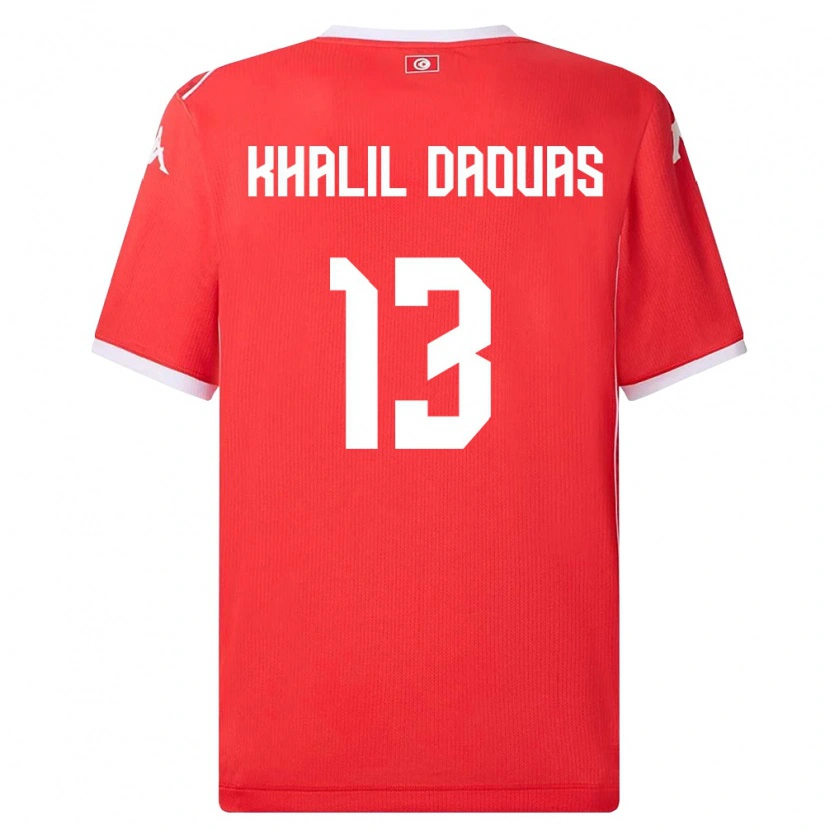 Danxen Kvinnor Tunisien Mohamed Khalil Daouas #13 Röd Vit Hemmatröja Matchtröjor 26-28 Tröjor T-Tröja