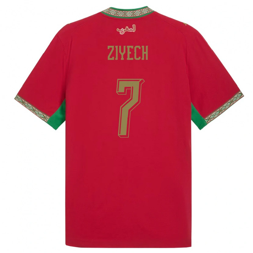 Danxen Kvinnor Marocko Hakim Ziyech #7 Röd Grön Vit Hemmatröja Matchtröjor 26-28 Tröjor T-Tröja