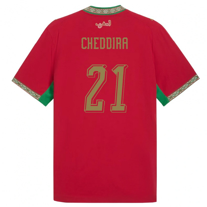 Danxen Kvinnor Marocko Walid Cheddira #21 Röd Grön Vit Hemmatröja Matchtröjor 26-28 Tröjor T-Tröja