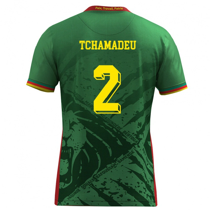 Danxen Kvinnor Kamerun Junior Tchamadeu #2 Grön Gul Röd Hemmatröja Matchtröjor 26-28 Tröjor T-Tröja