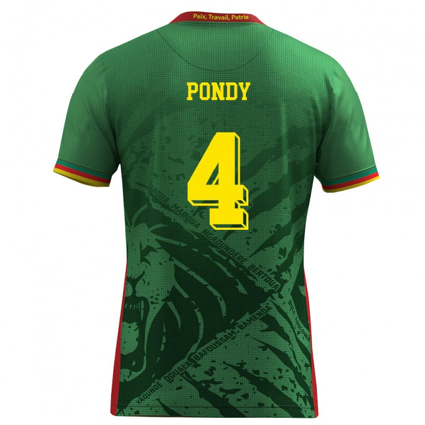 Danxen Kvinnor Kamerun Chris Pondy #4 Grön Gul Röd Hemmatröja Matchtröjor 26-28 Tröjor T-Tröja