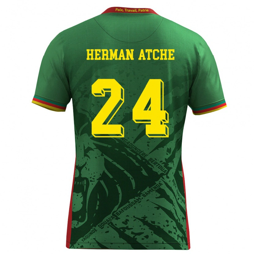 Danxen Kvinnor Kamerun Miguel Herman Atche #24 Grön Gul Röd Hemmatröja Matchtröjor 26-28 Tröjor T-Tröja