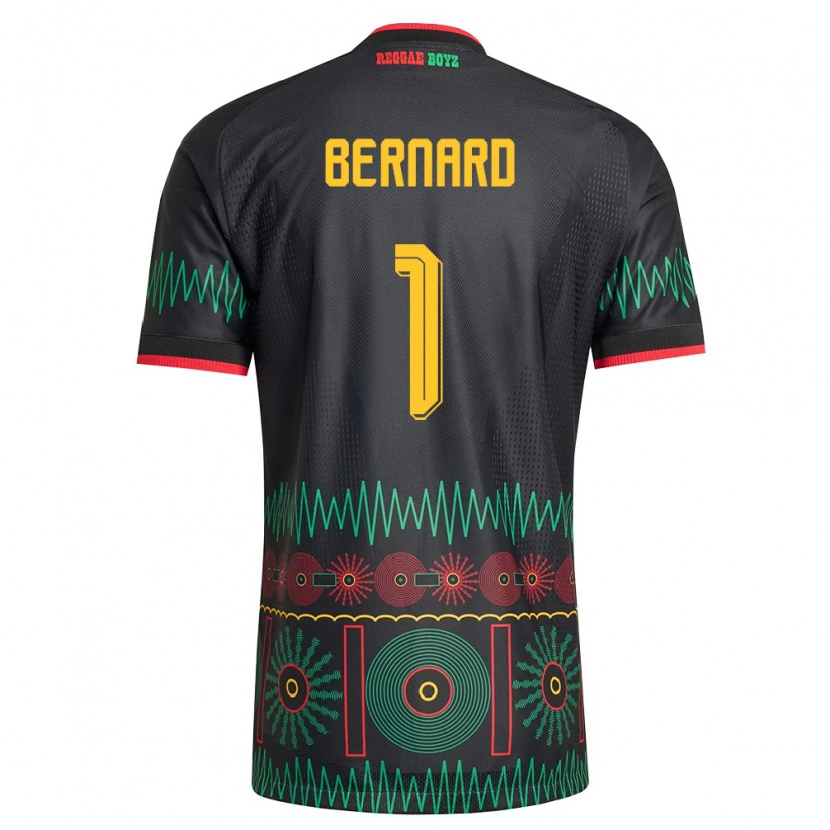Danxen Kvinnor Jamaica Akeem Bernard #1 Svart Röd Gul Bortatröja Matchtröjor 26-28 Tröjor T-Tröja