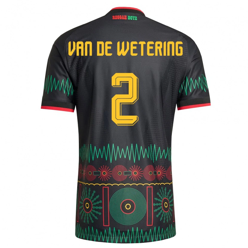 Danxen Kvinnor Jamaica Marlon Van De Wetering #2 Svart Röd Gul Bortatröja Matchtröjor 26-28 Tröjor T-Tröja