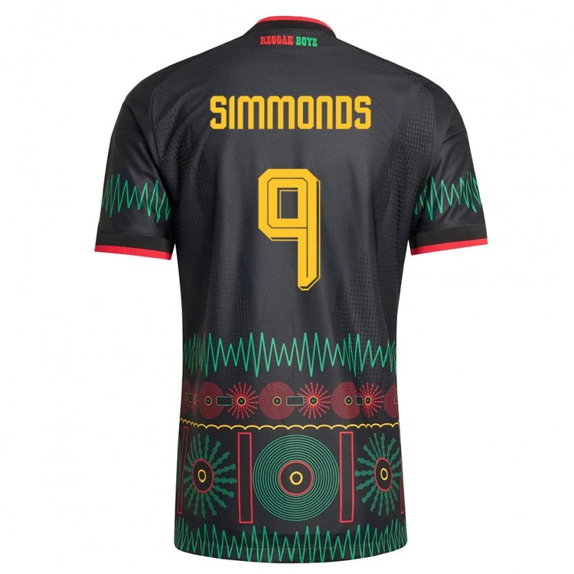 Danxen Kvinnor Jamaica Kameron Simmonds #9 Svart Röd Gul Bortatröja Matchtröjor 26-28 Tröjor T-Tröja