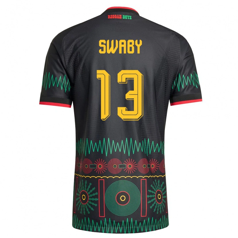 Danxen Kvinnor Jamaica Allyson Swaby #13 Svart Röd Gul Bortatröja Matchtröjor 26-28 Tröjor T-Tröja