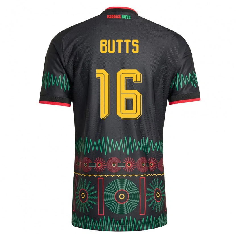 Danxen Kvinnor Jamaica Njeri Butts #16 Svart Röd Gul Bortatröja Matchtröjor 26-28 Tröjor T-Tröja